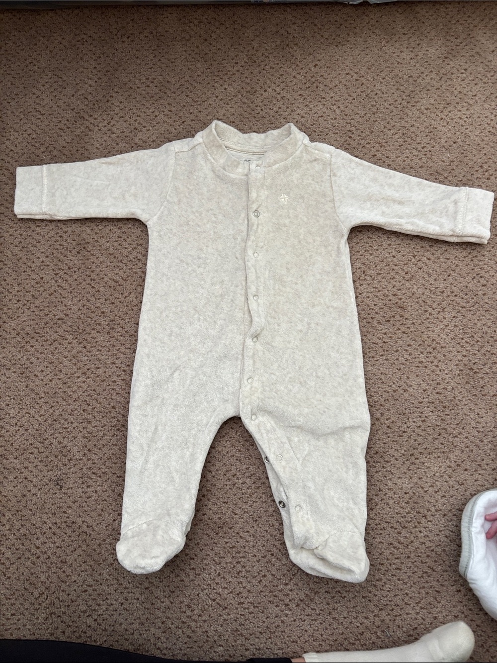 Noppies Cream Velour Footed Baby One-Piece Sleeper